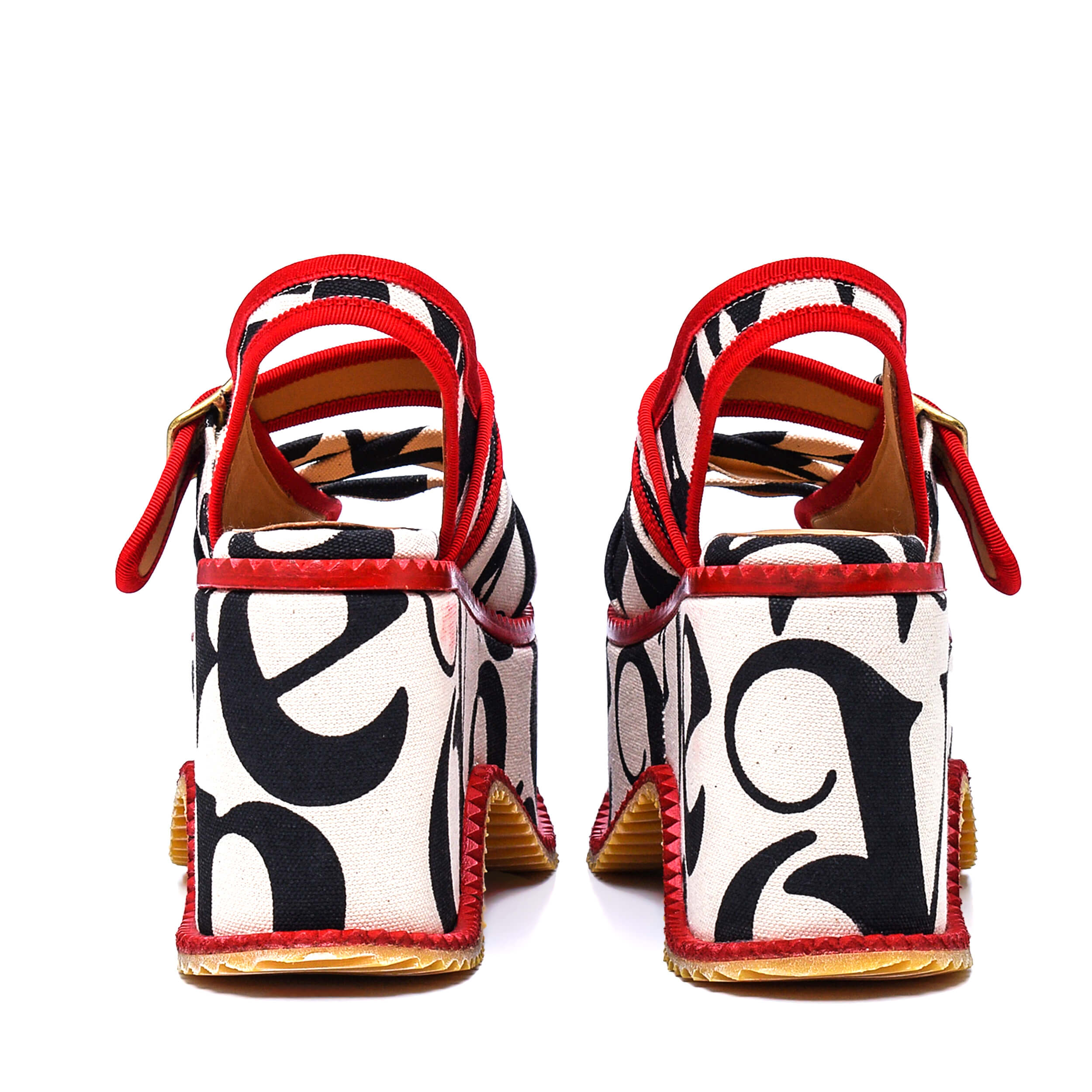 Vivienne WestWood - Black & Red  Northern Sole Printed Canvas Platform Sandals / 39